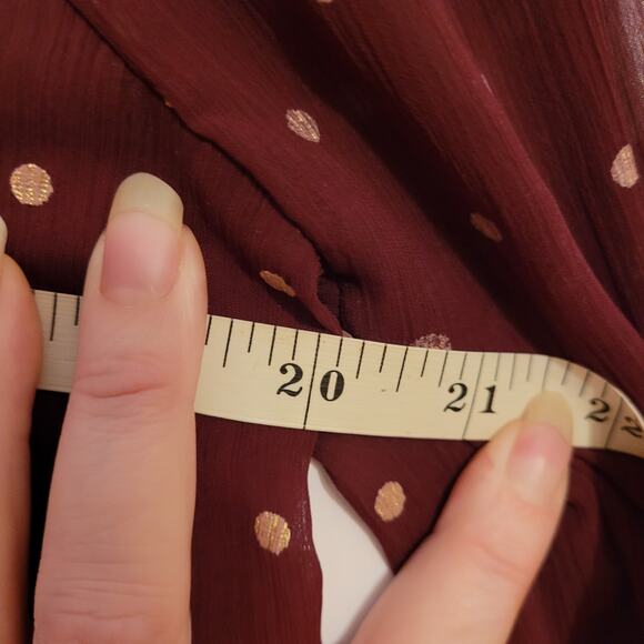 Abercrombie and Fitch maroon red gold polka dots sheer long sleeved top Size S - Picture 8 of 9